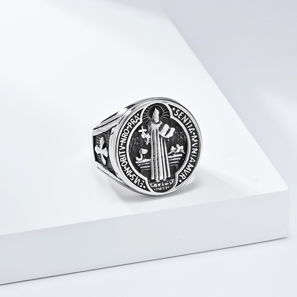 Kemstone Vintage Medallion Signet Ring for Men – Stainless Steel Relief Coin Design K-R981