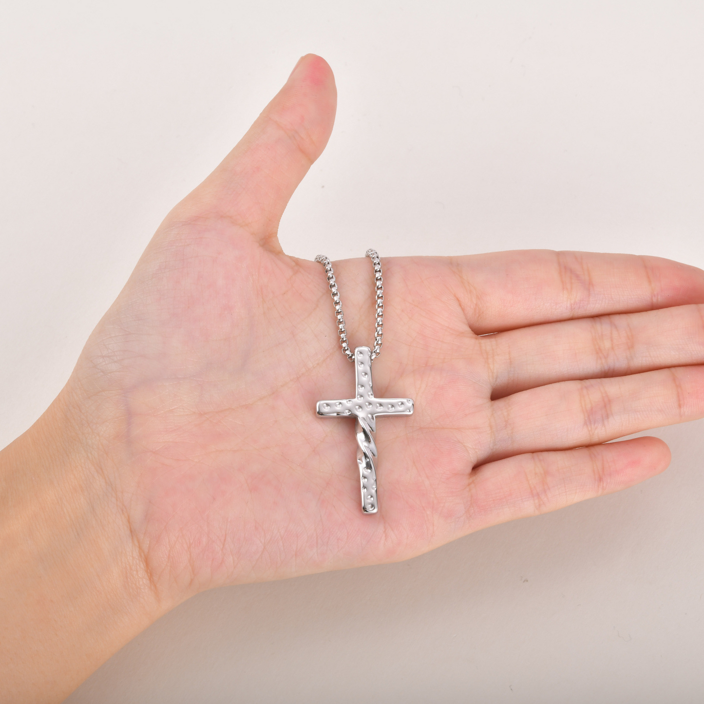 Kemstone Cross Pendant Necklace Stainless Steel Hammered Twisted Design for Men NC-2636S