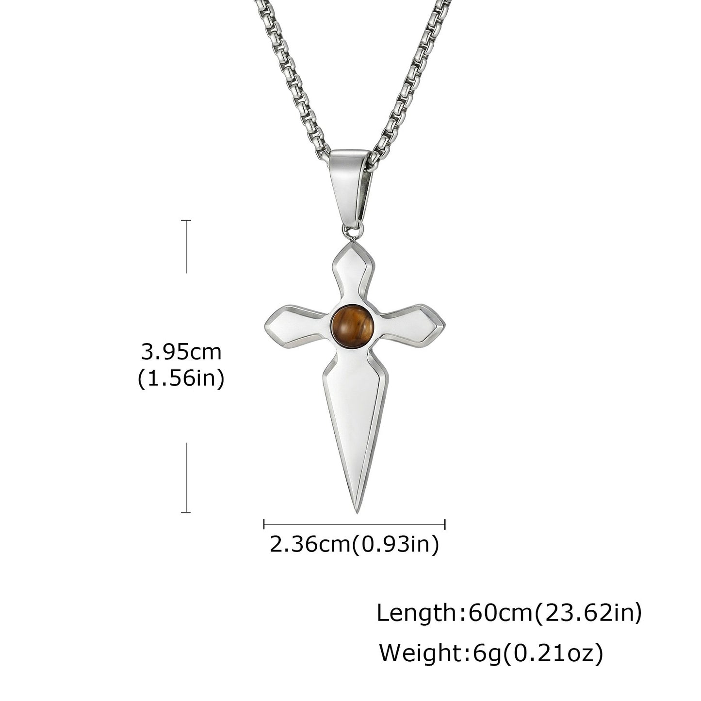 Kemstone Stainless Steel Tiger Eye Cross Pendant Necklace for Men PN-2287