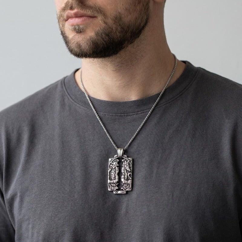 Kemstone Egyptian Winged Eagle Horus Eye Pendant Necklace Stainless Steel Myth Symbol Men KP118661-LU