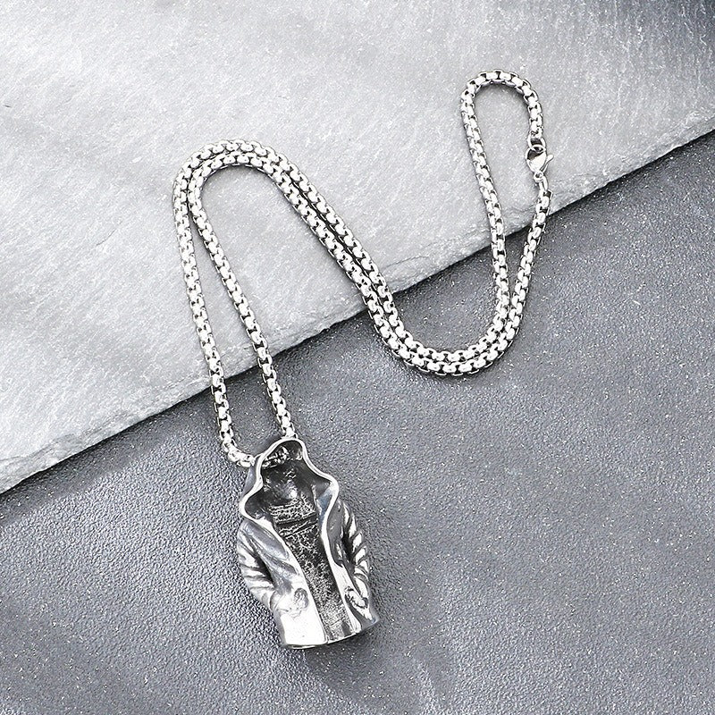 Kemstone Cloak Pendant Necklace Stainless Steel Sculptural Statement Design for Men KP117760-LU