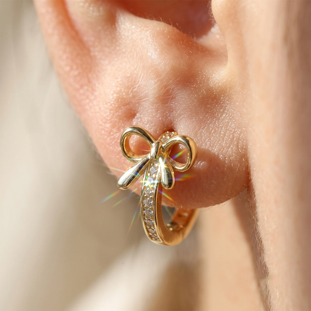 Kemstone Bow Moissanite Hoop Earrings for Women 925 Sterling Silver SMOE37