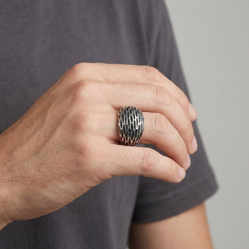Kemstone Textured Wide Band Ring for Men Titanium Steel Vintage Metal KR114794-KJX
