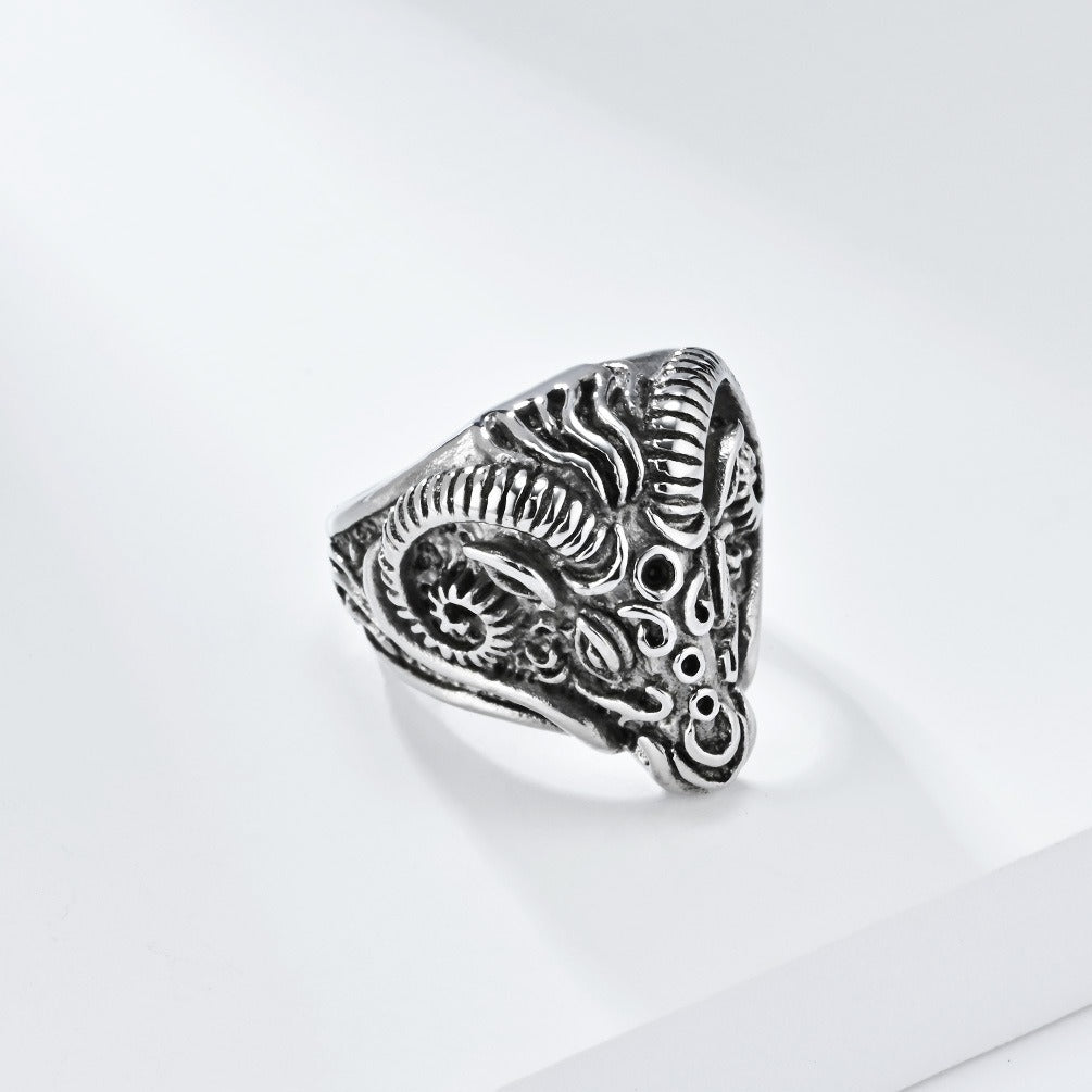 Kemstone Goat Head Relief Stainless Steel Signet Ring for Men – Vintage K-R882