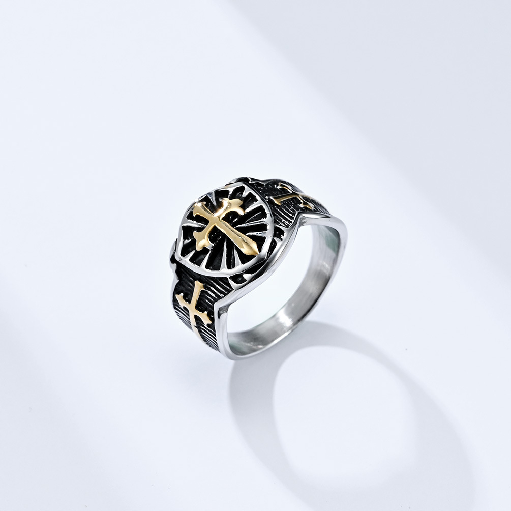 Kemstone Stainless Steel Shield Cross Ring for Men K-R681
