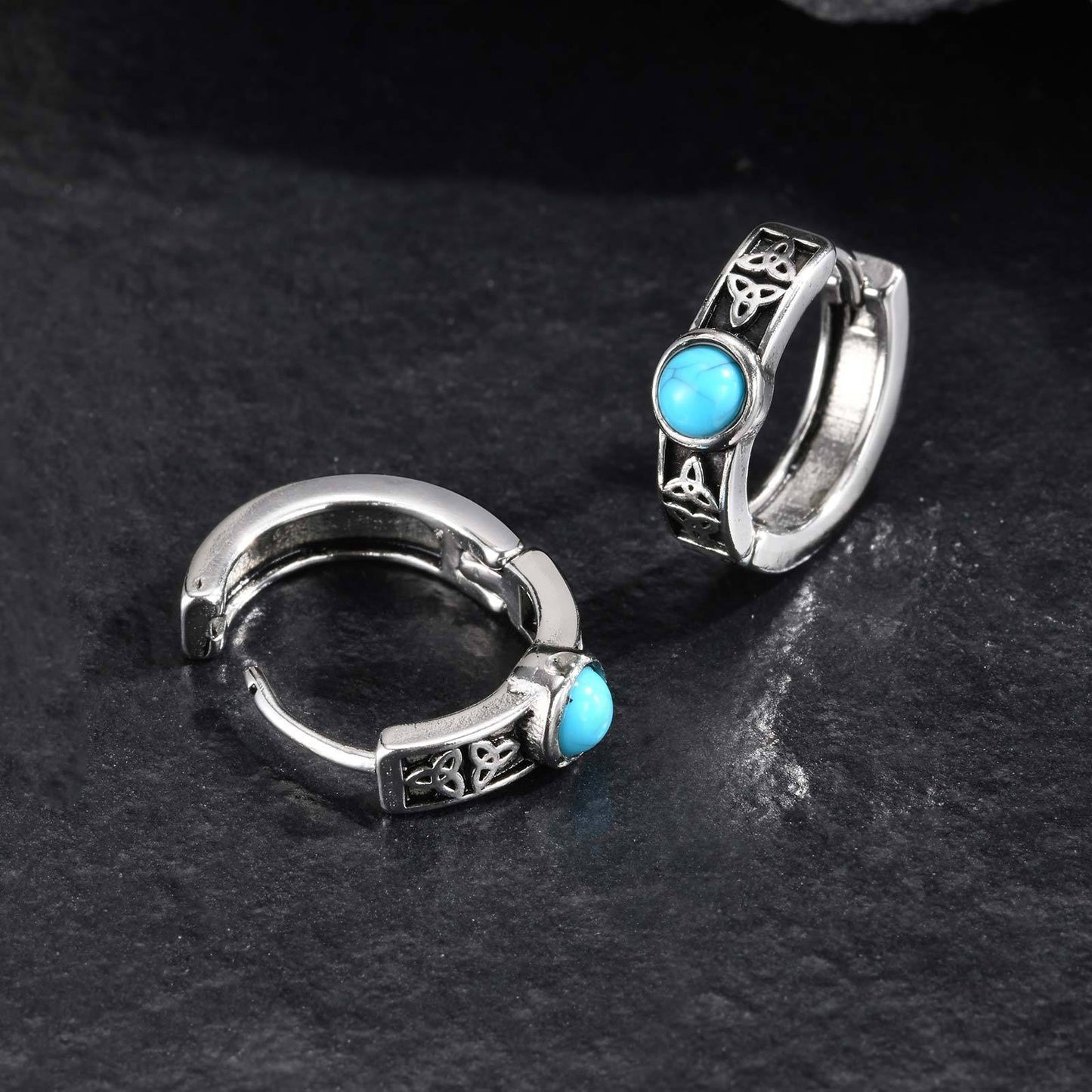 Kemstone Men’s Stainless Steel Hoop Earrings – Celtic Knot Turquoise EH-748