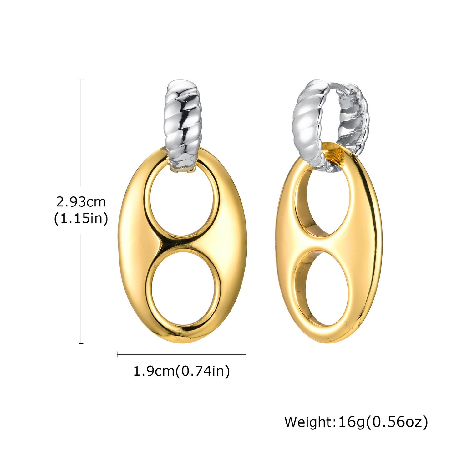 Aretes ovalados de aleación de cobre en tono dorado de 14 quilates con detalles de cristal: elegancia minimalista para un glamour cotidiano EBD-414