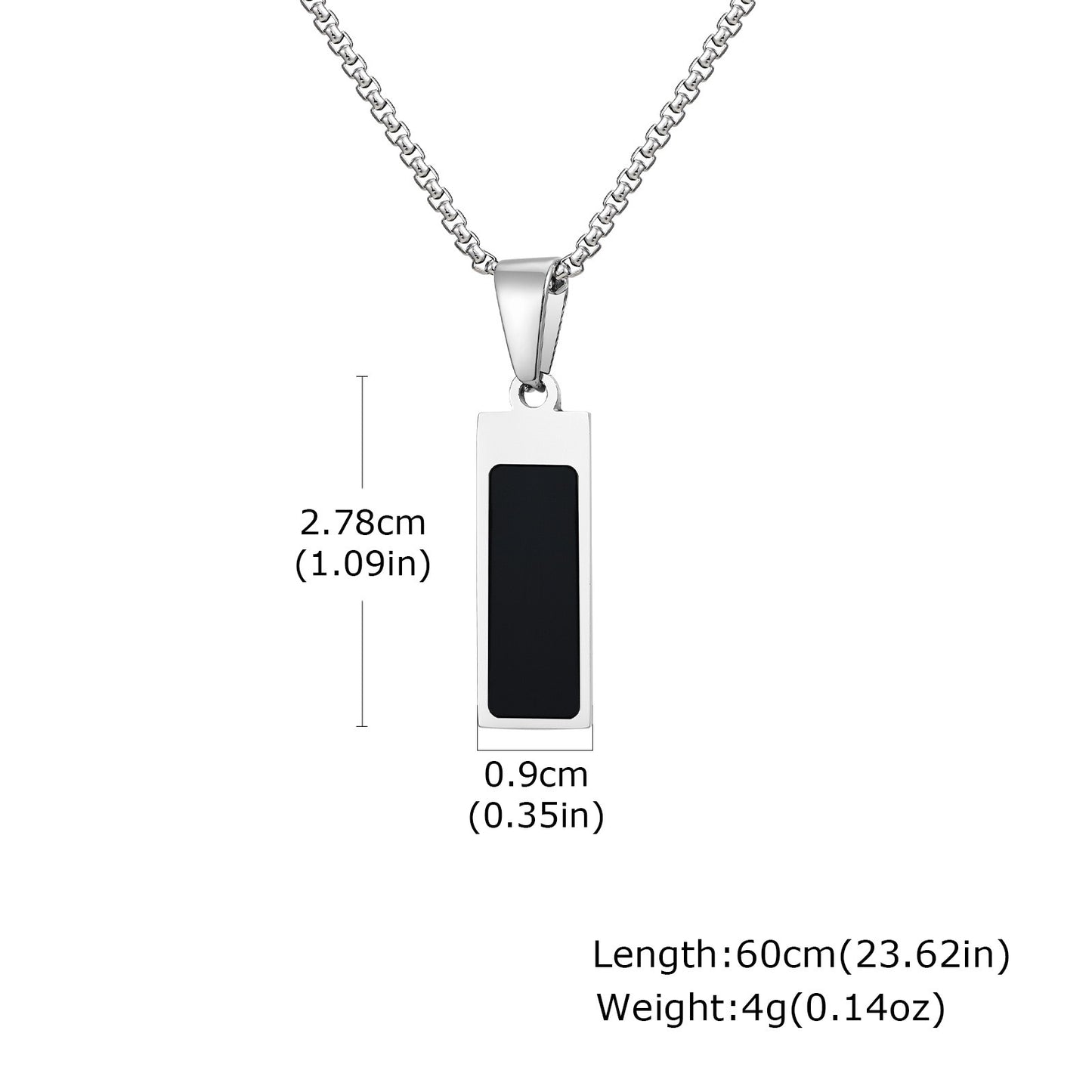 Kemstone Stainless Steel Black Acrylic Bar Pendant Necklace – Minimal Rectangle Style for Men PN-2179