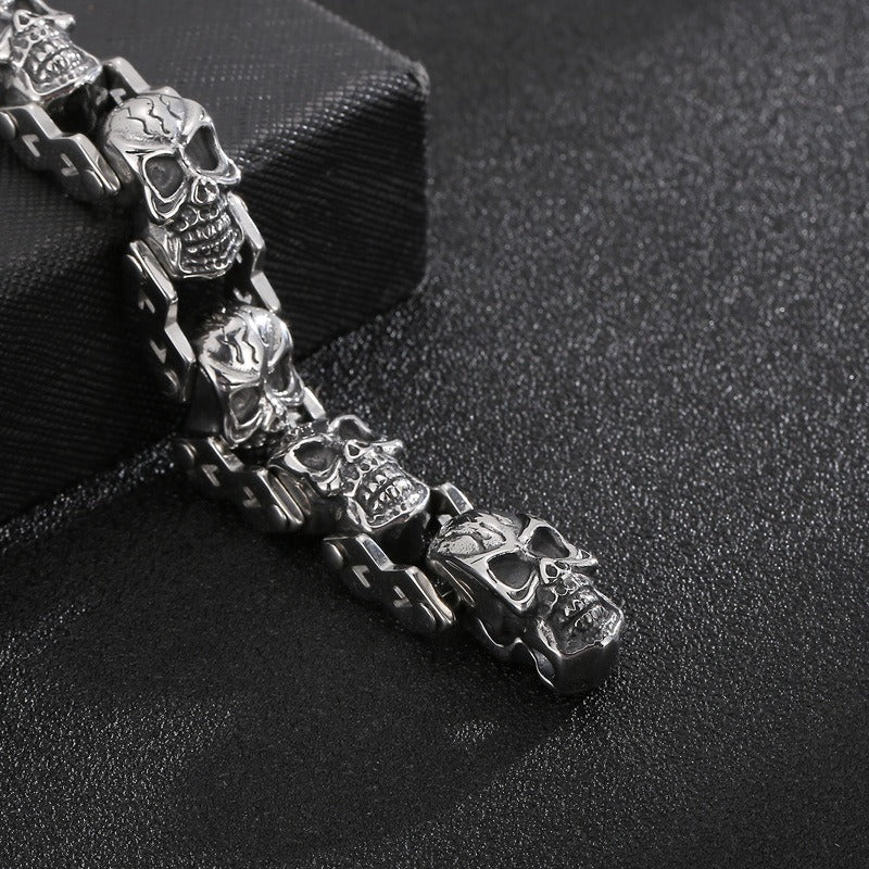 Kemstone Titanium Steel Skull Bracelet for Men – Punk Floral Design KB148349-KJX