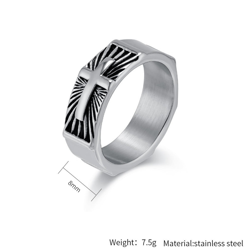 Kemstone Men’s Stainless Steel Cross Ring – Vintage Faith Gothic Band K-R938