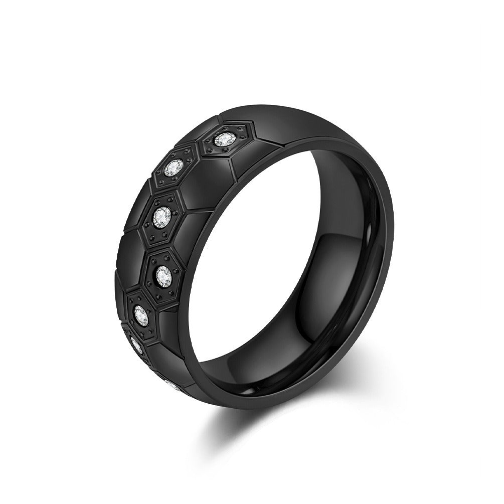 Kemstone Stainless Steel Soccer Inspired Ring for Men Hexagon Design K-R995