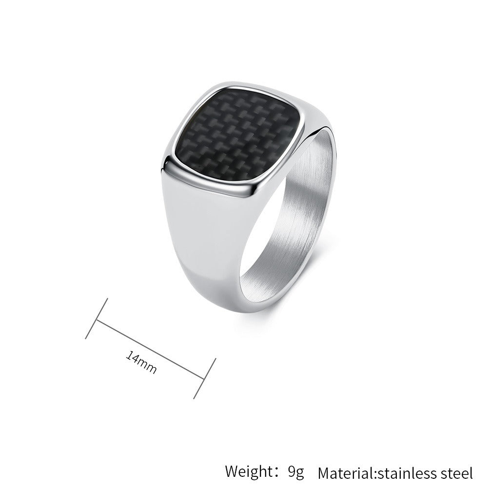 Kemstone Carbon Fiber Signet Stainless Steel Square Face Minimalist for Men K-R1135