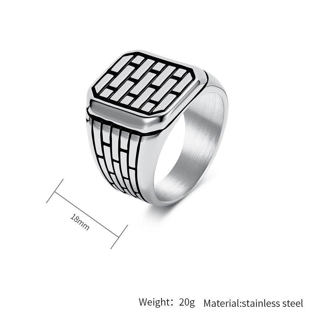 Kemstone Brick Pattern Ring for Men Stainless Steel K-R1181