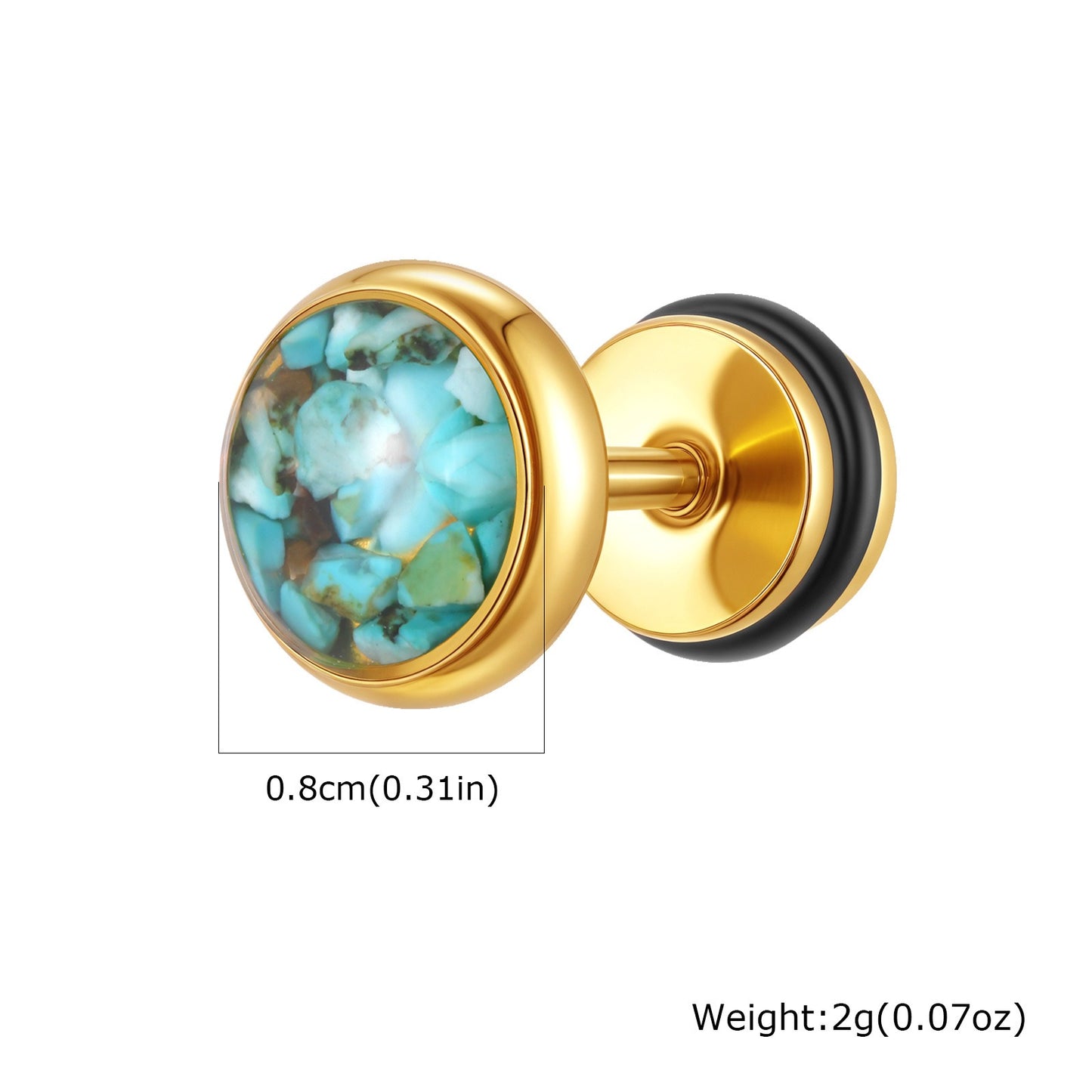 Kemstone Stainless Steel Turquoise Resin Stud Earrings for Men – Round Street Style ES-678