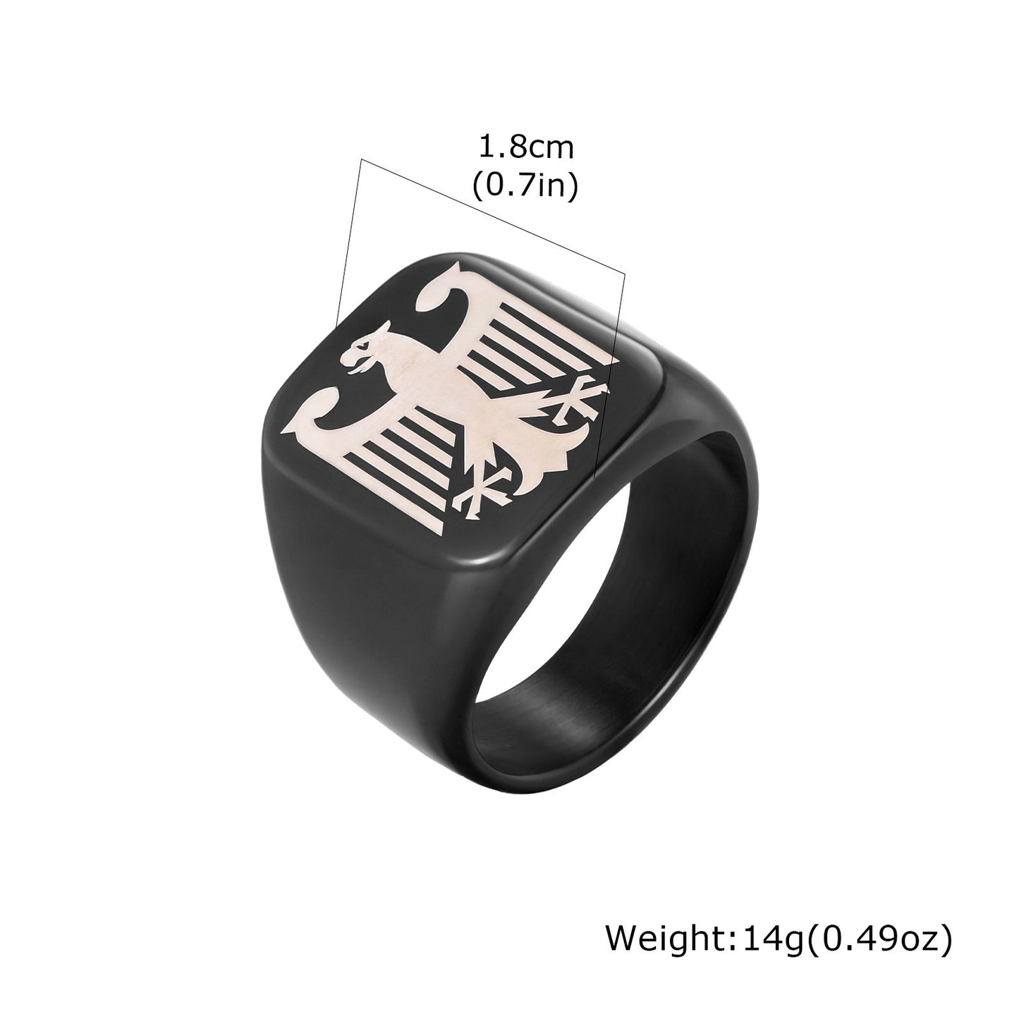 Kemstone Stainless Steel Eagle Signet Ring – Laser Engraved Rune Design for Men RC-294