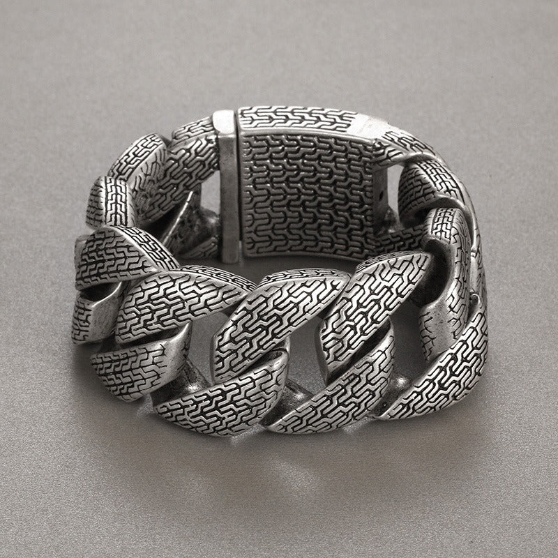 Kemstone Titanium Steel Extra Wide Cuban Chain Bracelet – Vintage Trident Link Style for Men KB179930-KJX