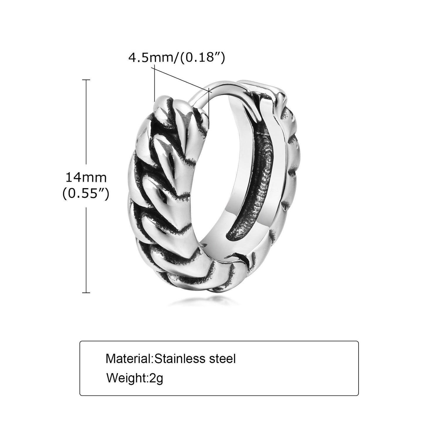 Kemstone Stainless Steel Hoop Earrings – Silver Gothic Punk Huggie Jewelry for Men EH-48