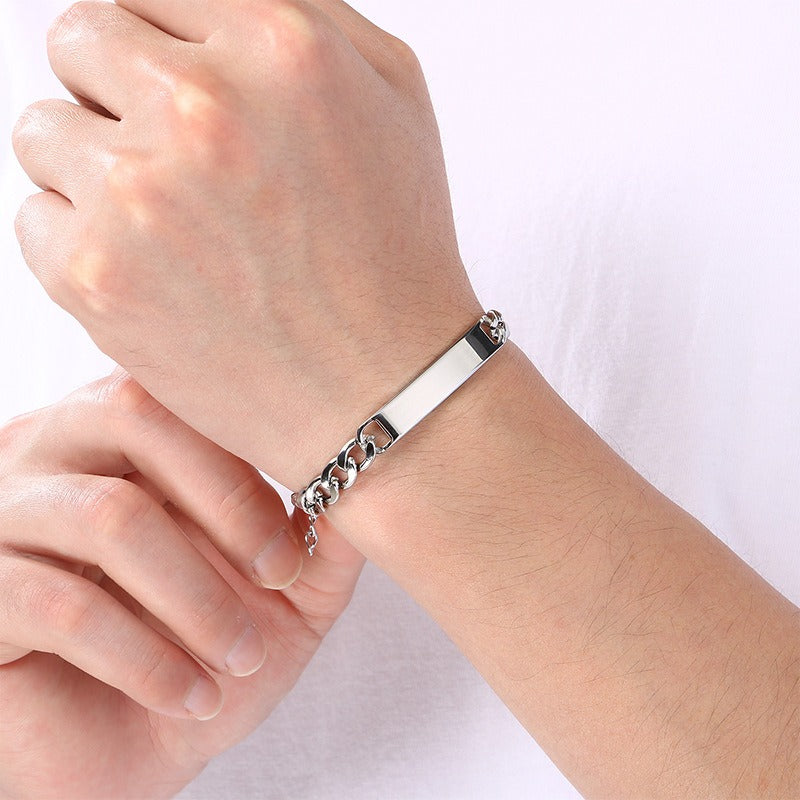 Kemstone Personalized Engraved Mens Bracelet, Stainless Steel Cuban Link ID Bracelet for Men, Custom Name Plate Chain Bracelet, Adjustable Fashion Jewelry Gift for Boyfriend Husband