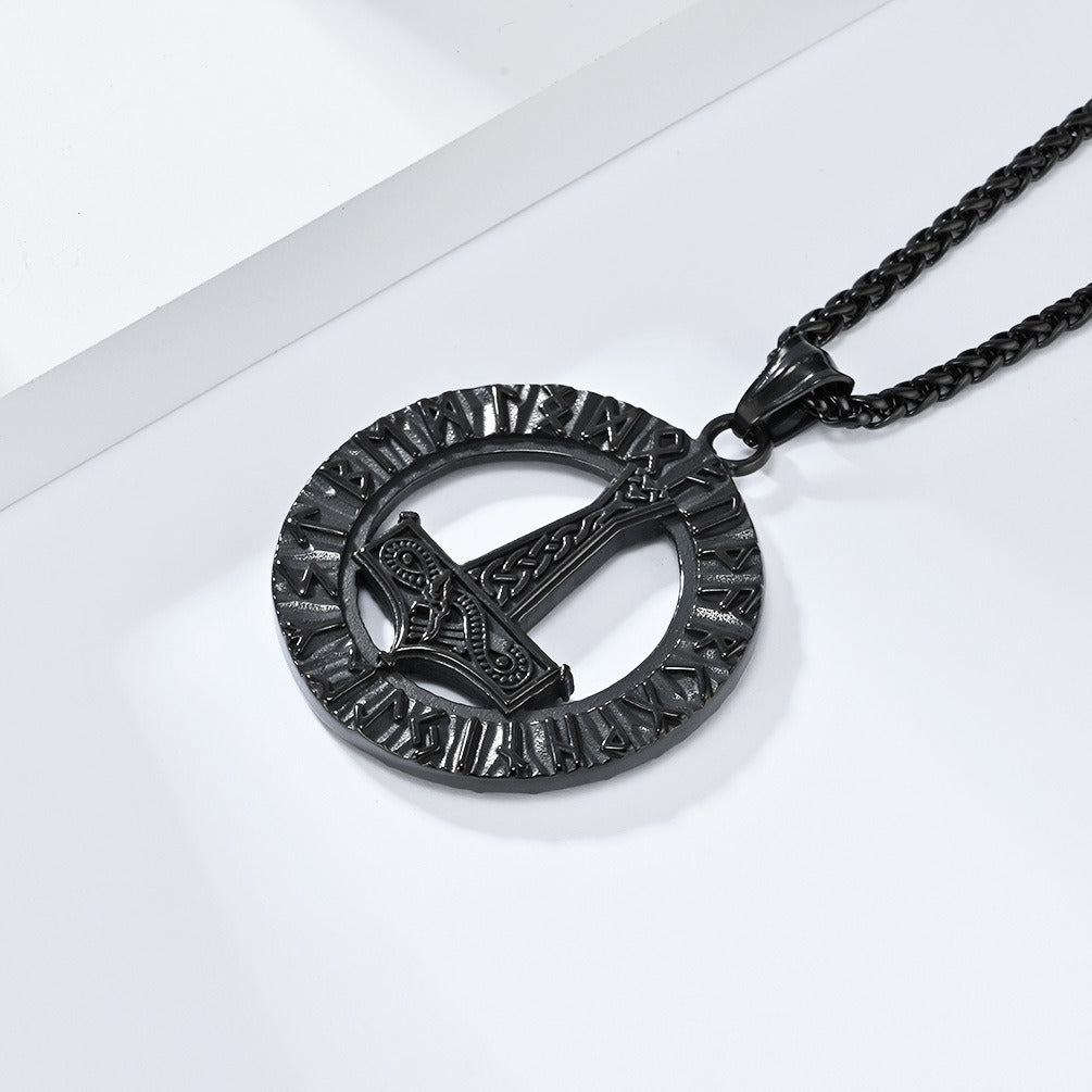 Kemstone Nordic Rune Hammer Pendant Necklace for Men Stainless Steel Engraved Vintage K-PT553