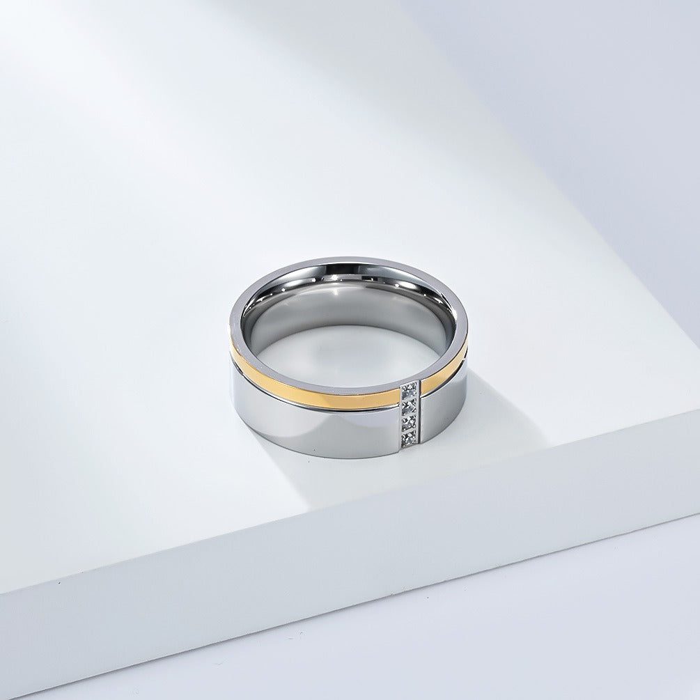 Kemstone Men’s Stainless Steel Ring – Two-Tone Zircon Inlay Band K-R1061