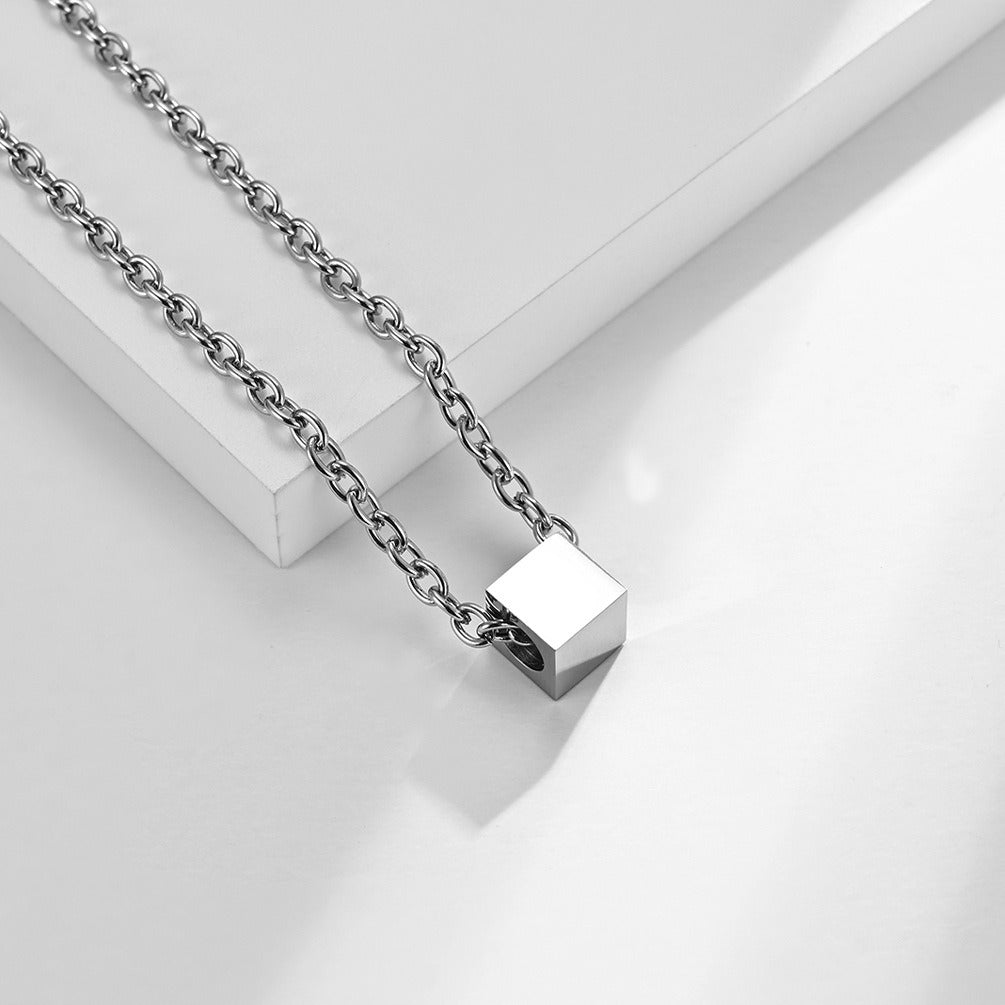 Kemstone Cube Pendant Necklace for Men Stainless Steel K-PT312