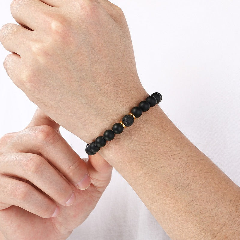 Kemstone Lava Stone Bead Bracelet Black Agate Elastic Bracelet 8mm for Men & Women KB210119-Z