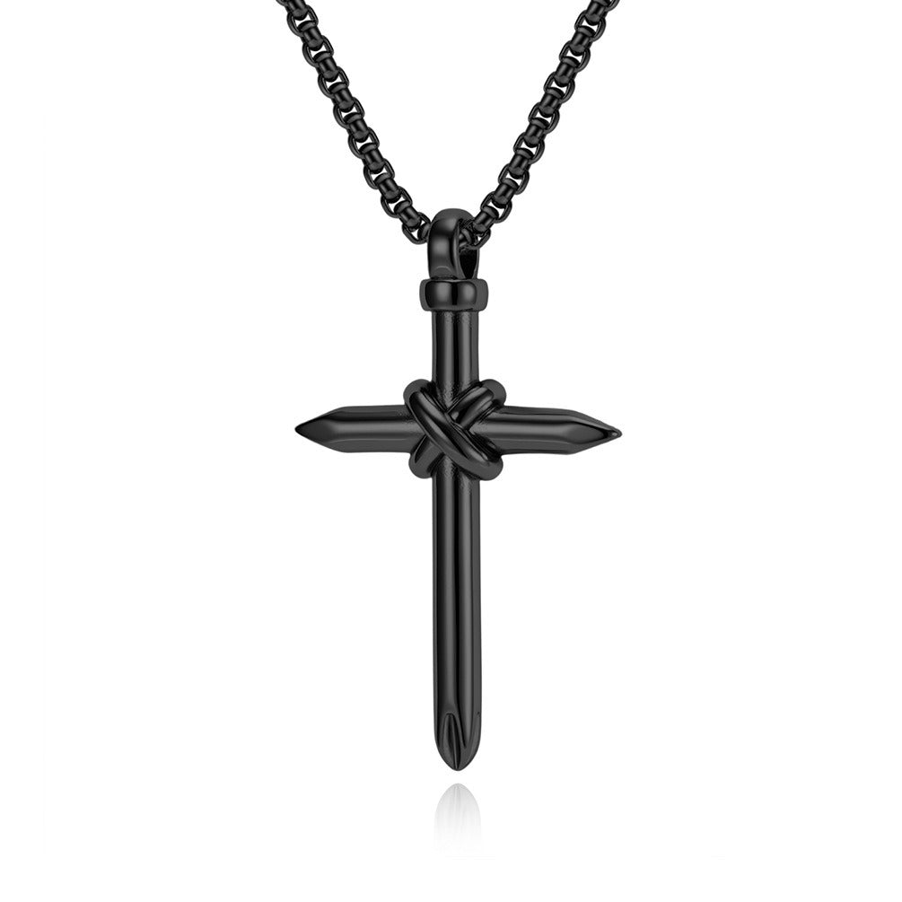 Kemstone Stainless Steel Nail Cross Pendant Necklace Knot Detail for Men & Women K-PT714