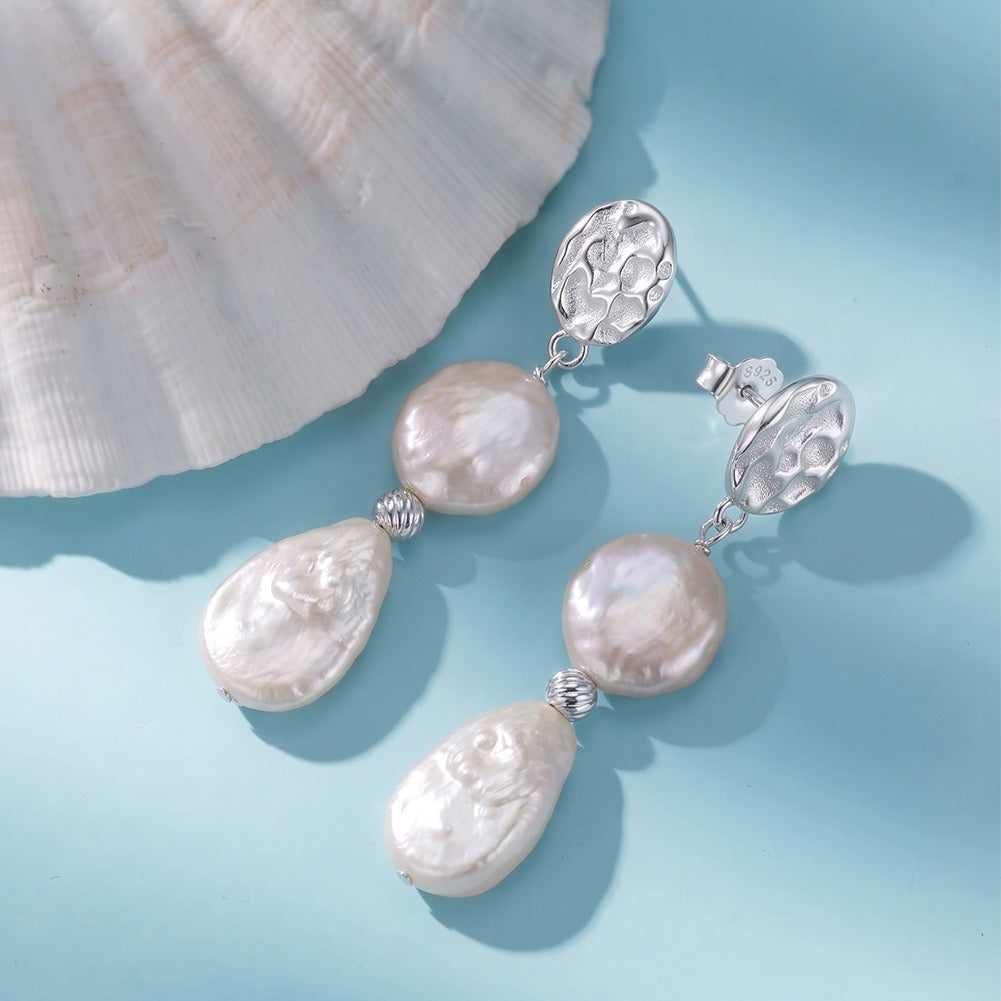 Kemstone Freshwater Pearl Double Drop Earrings for Women 925 Sterling Silver GPE149