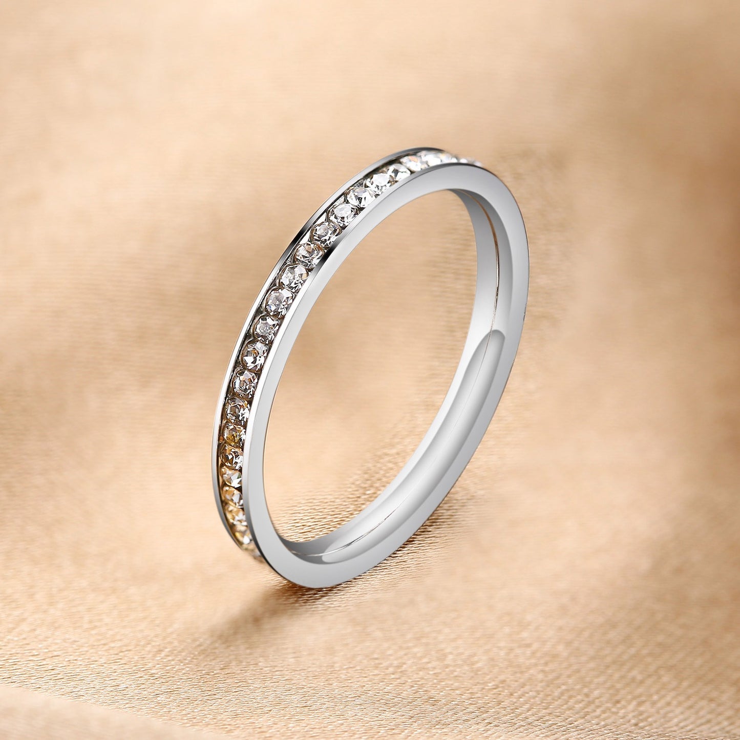 Kemstone Minimalist Delicate Cubic Zirconia Stainless Steel Ring for Women Jewelry R-536
