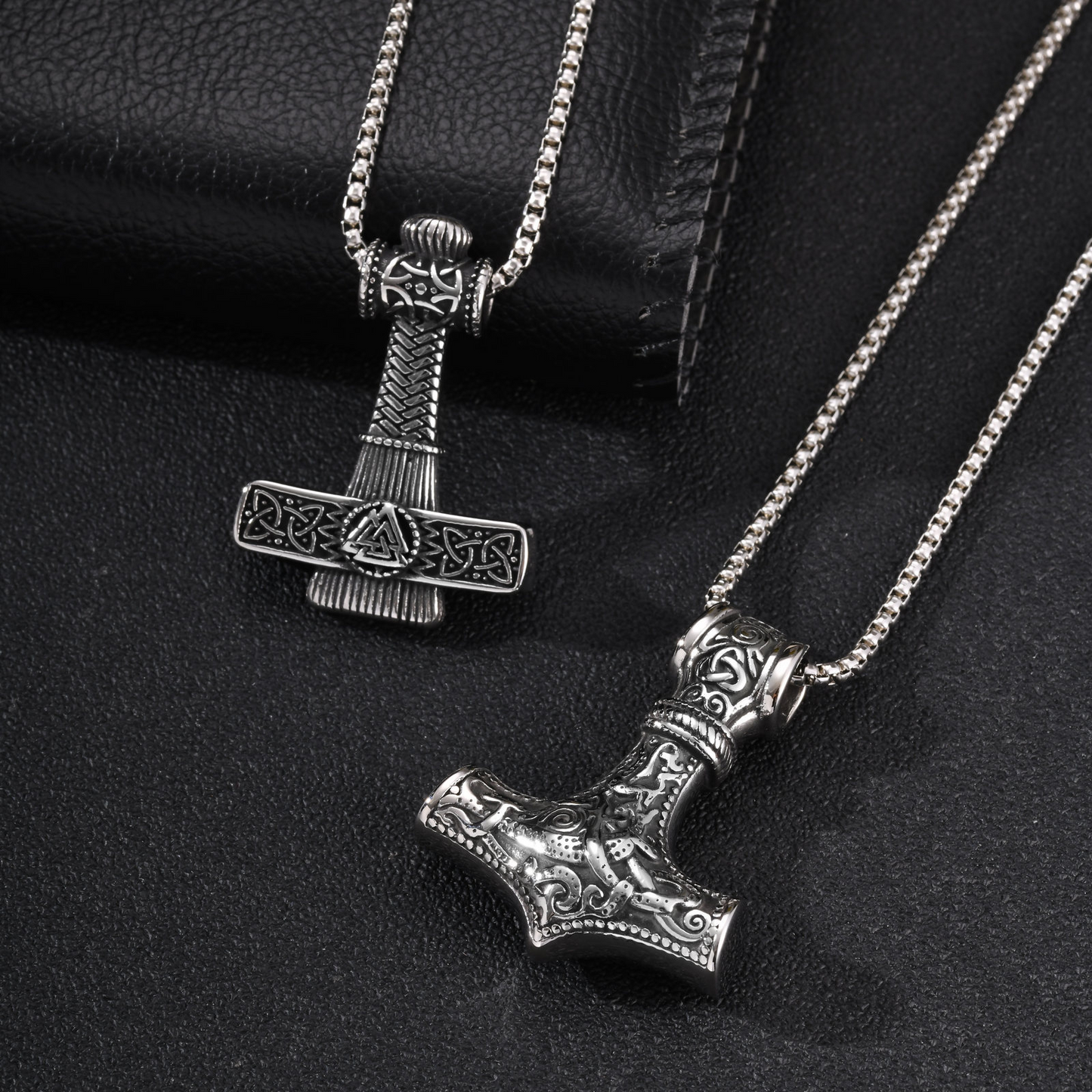 Kemston Stainless Steel Viking Thor Hammer Pendant Necklace for Men Nordic Symbol Chain PN-2416