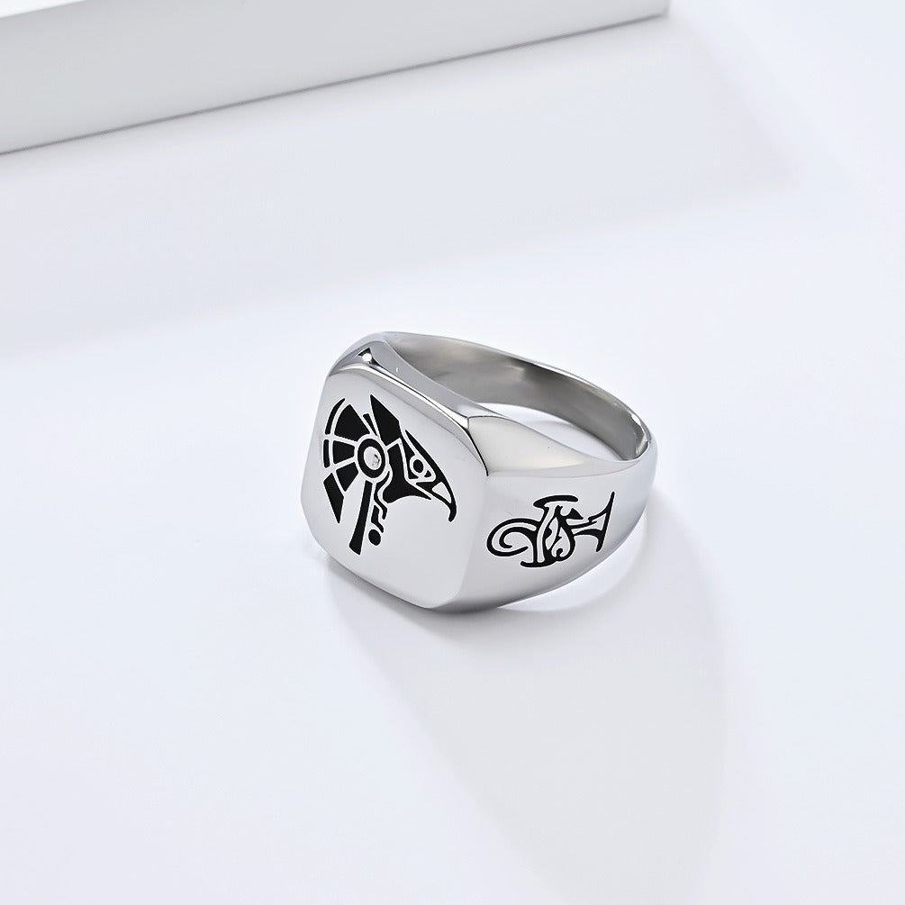 Kemstone Stainless Steel Falcon Signet Ring for Men Vintage Symbol K-R953