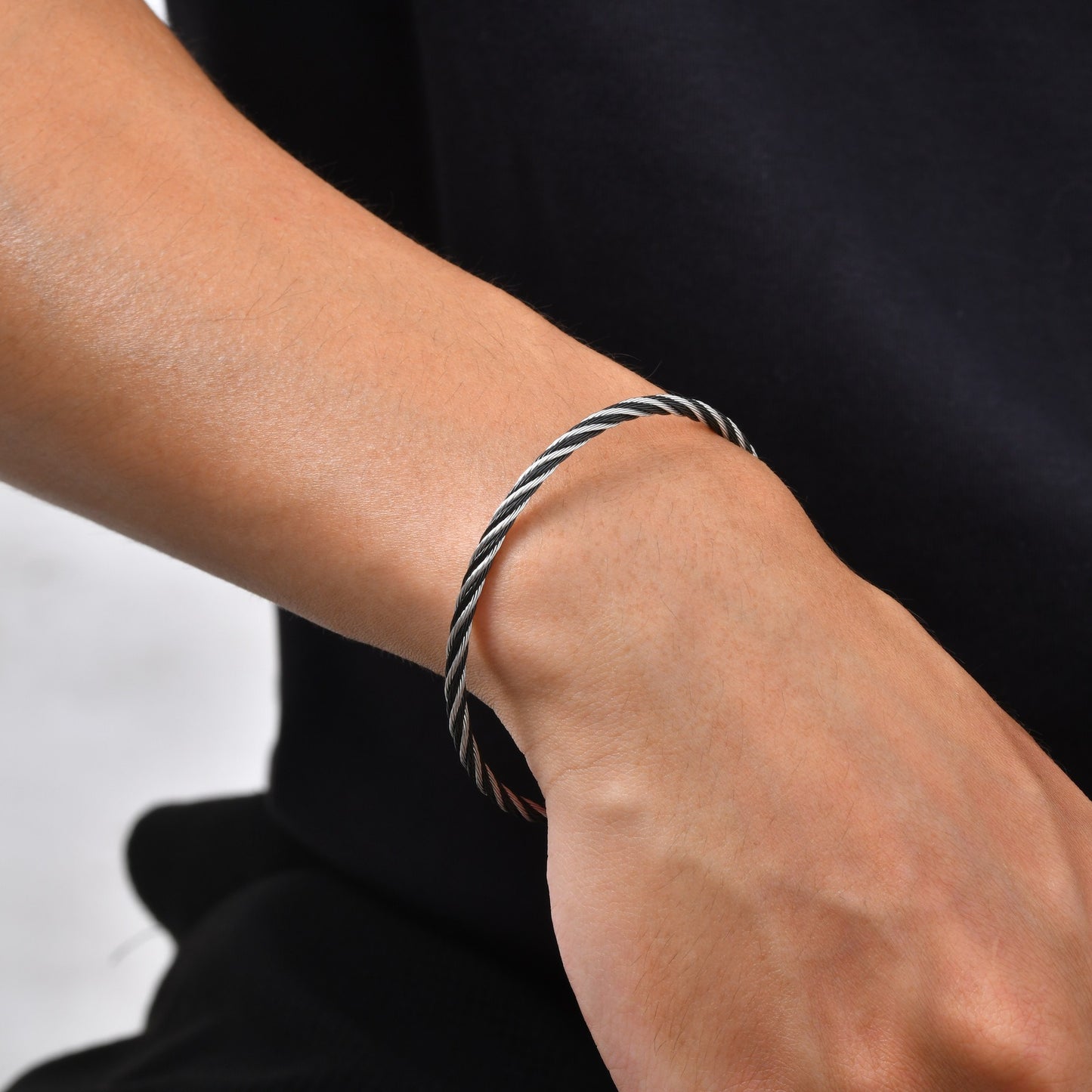 Kemston Twisted Rope Bracelet for Men Stainless Steel Cable Texture B-773