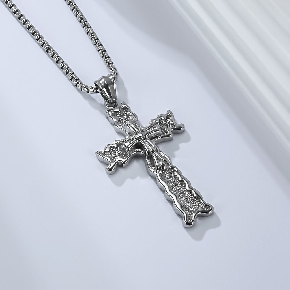 Kemstone Men’s Titanium Steel Cross Necklace – Gothic Vintage Pendant K-PT663