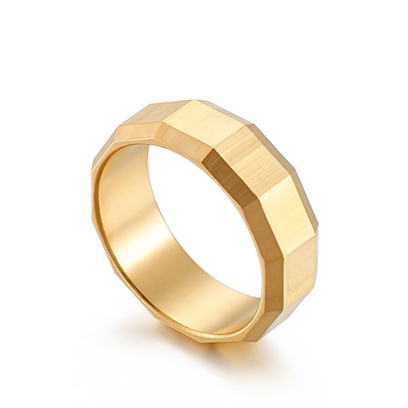 Kemstone Matte Black Gothic Ring – Titanium Steel Geometric Band for Men | Dark Vintage Street Style KR100827-KFC