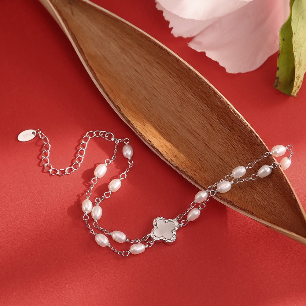 Kemston Double Layer Freshwater Pearl Bracelet for Women 925 Sterling Silver Gold Plated GPB54