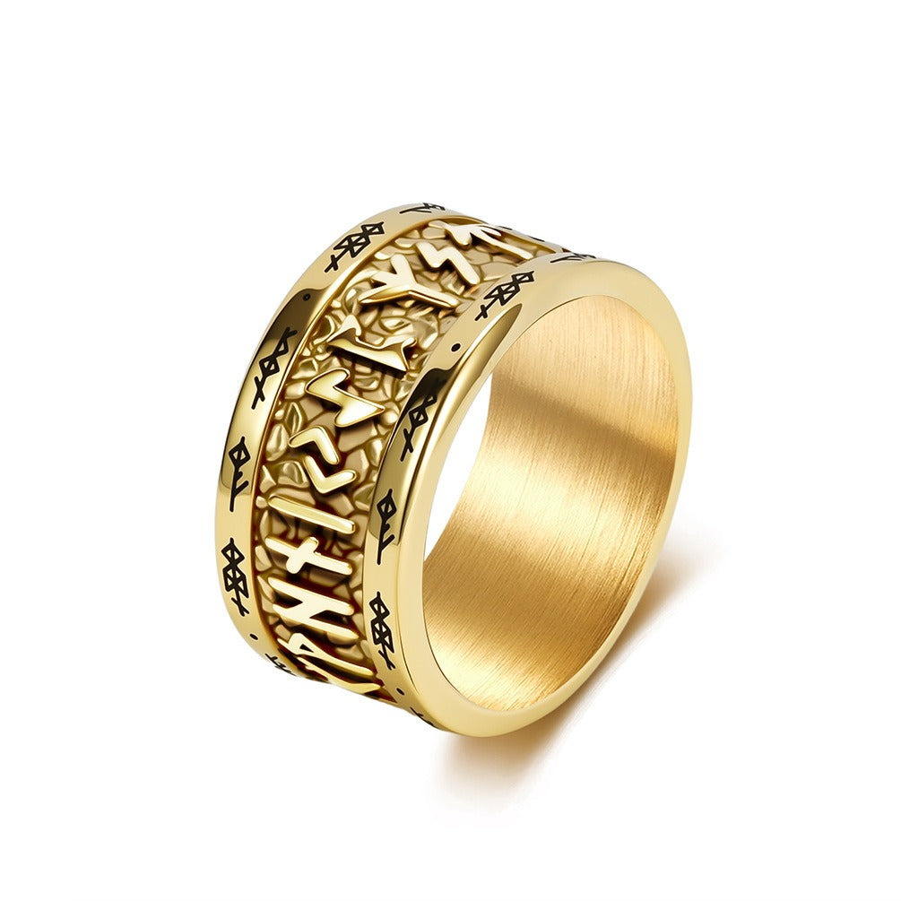 Kemstone Stainless Steel Viking Rune Ring – Spinner Band Style for Men K-R1153