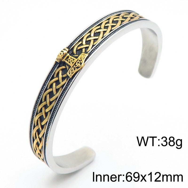 Kemstone Viking Mjölnir Cuff Bracelet – Steel Norse Men’s Jewelry KB182575