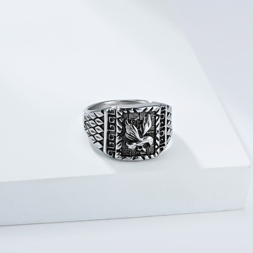 Kemstone Men’s Titanium Steel Eagle Ring – Gothic Biker Style K-R1084