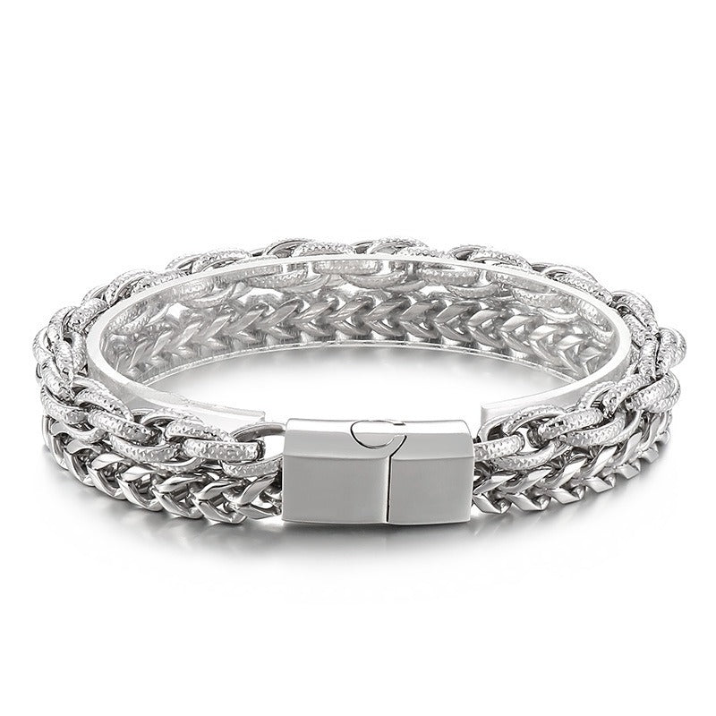 Kemstone Titanium Steel Double Layer Chain Bracelet for Men 220*8mm KB153089-KFC