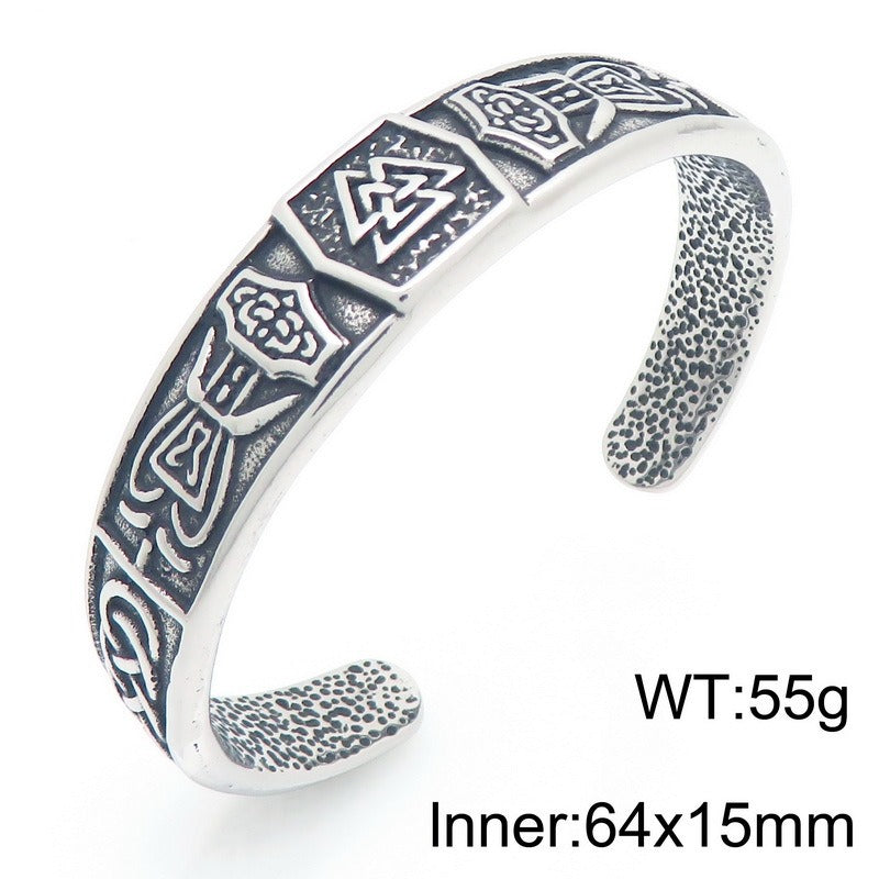 Kemstone Titanium Steel Viking Rune Open Cuff Bracelet for Men KB209285-LU
