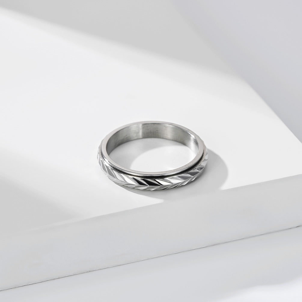 Kemstone Stainless Steel Wheat Pattern Spinner Ring for Men & Women K-R12540