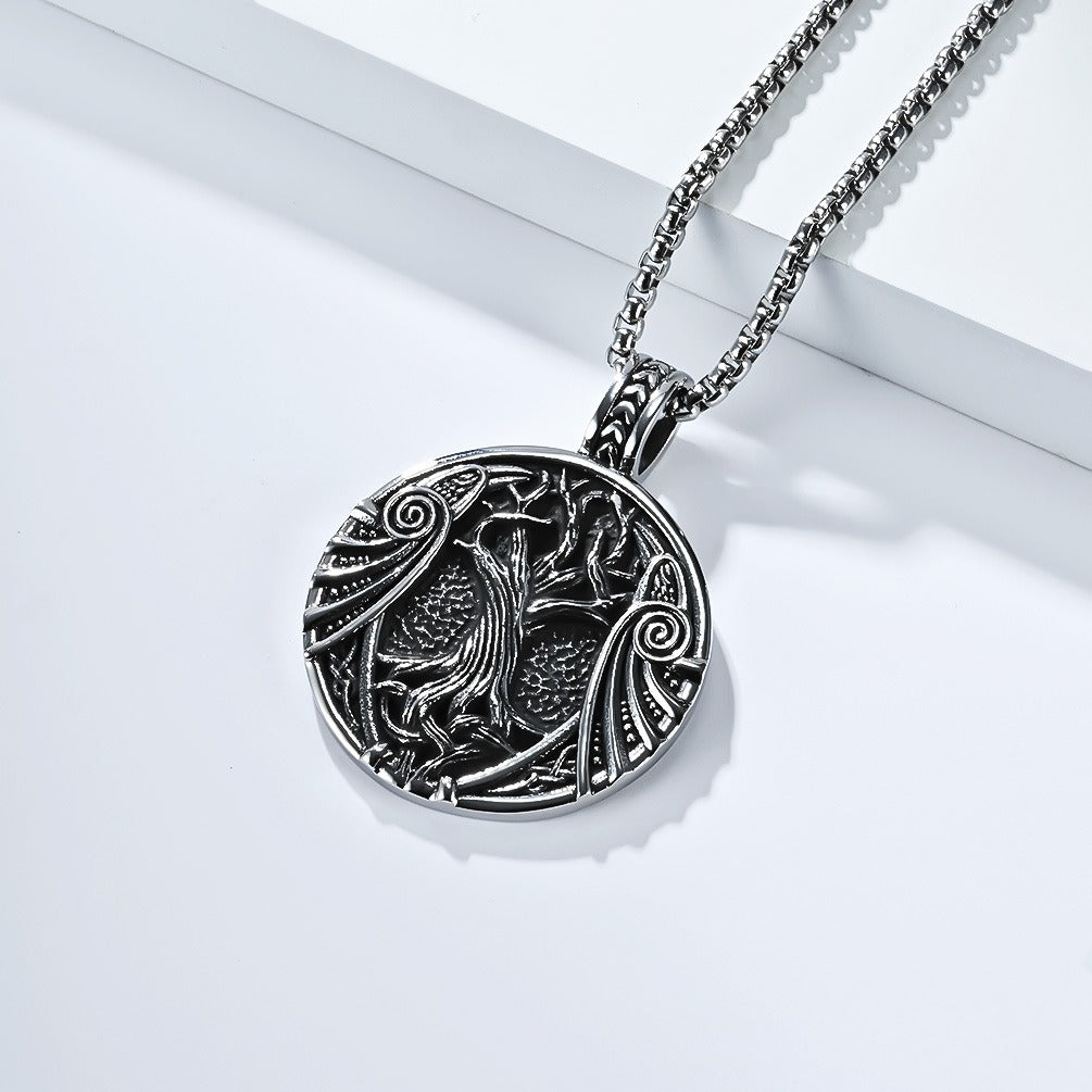 Kemston Tree of Life Viking Rune Pendant Necklace for Men Stainless Steel Nordic Jewelry K-PT638