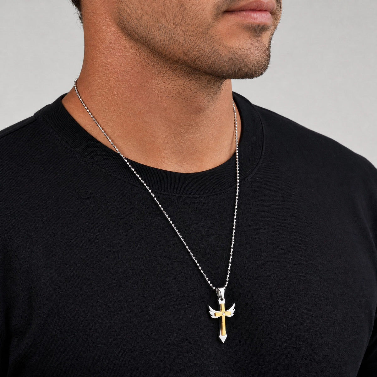 Kemstone Winged Cross Pendant Necklace for Men Two Tone NC-3031