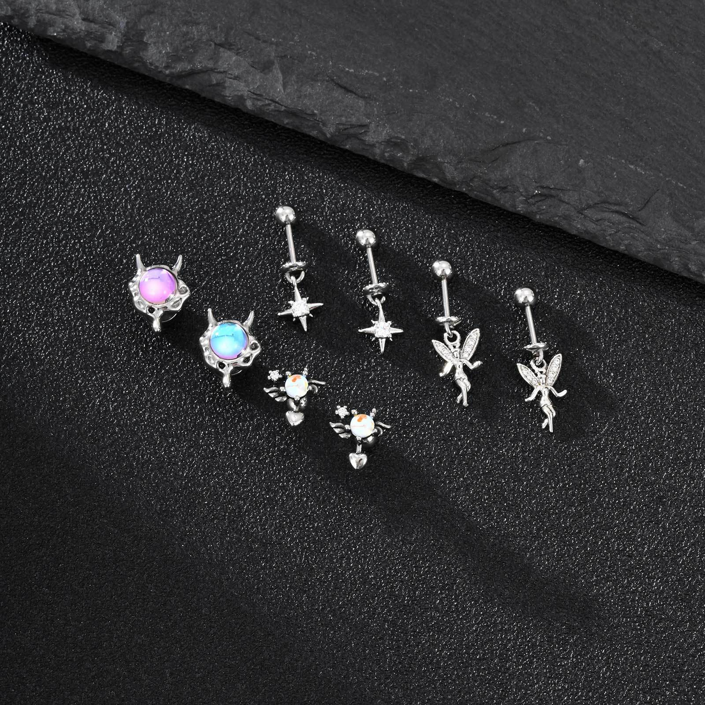 Kemstone Fantasy Imp & Star Stud Earrings – Stainless Steel Acrylic Detail ES-707