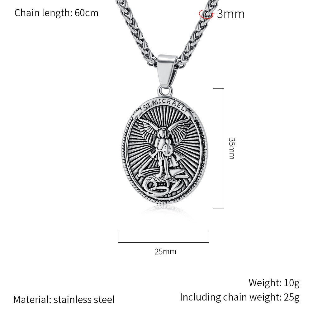 Kemstone Winged Knight Shield Stainless Steel Pendant Necklace for Men K-PT598