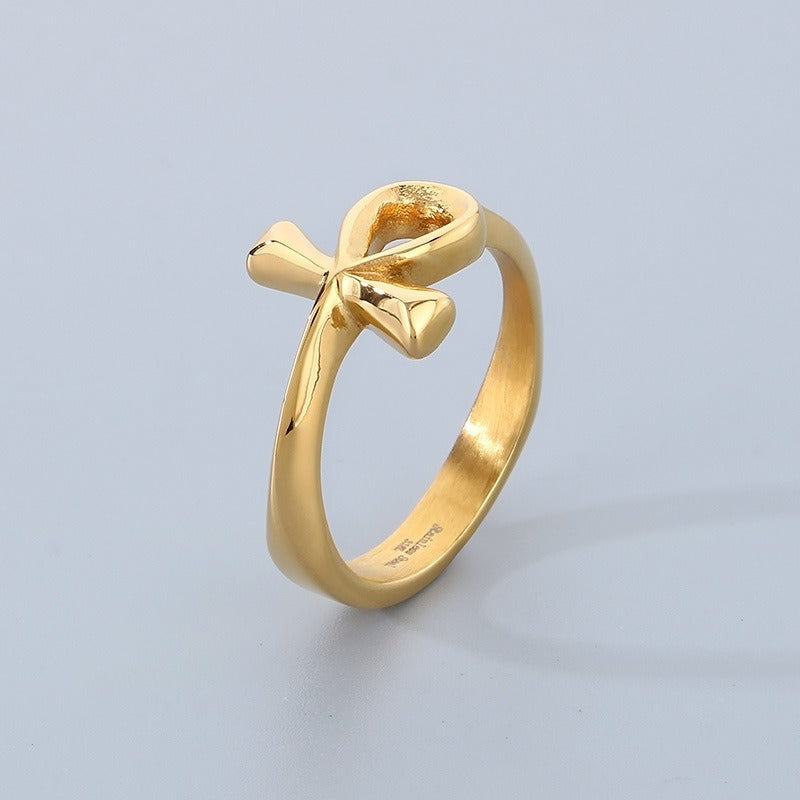 Kemstone Titanium Steel Ankh Cross Ring – Vintage Egyptian Symbol for Men KR110679-KJX