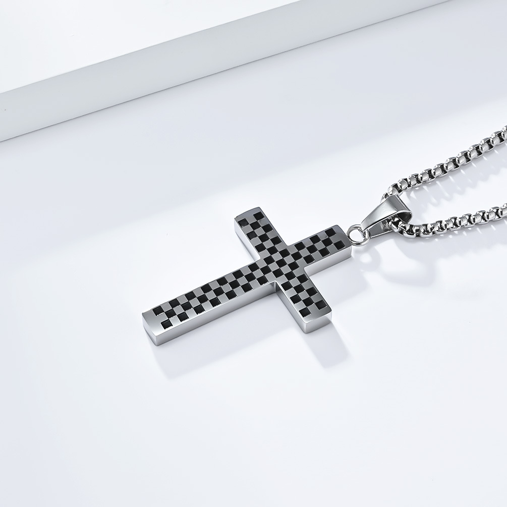 Kemstone Stainless Steel Checkered Cross Necklace for Men K-PT531