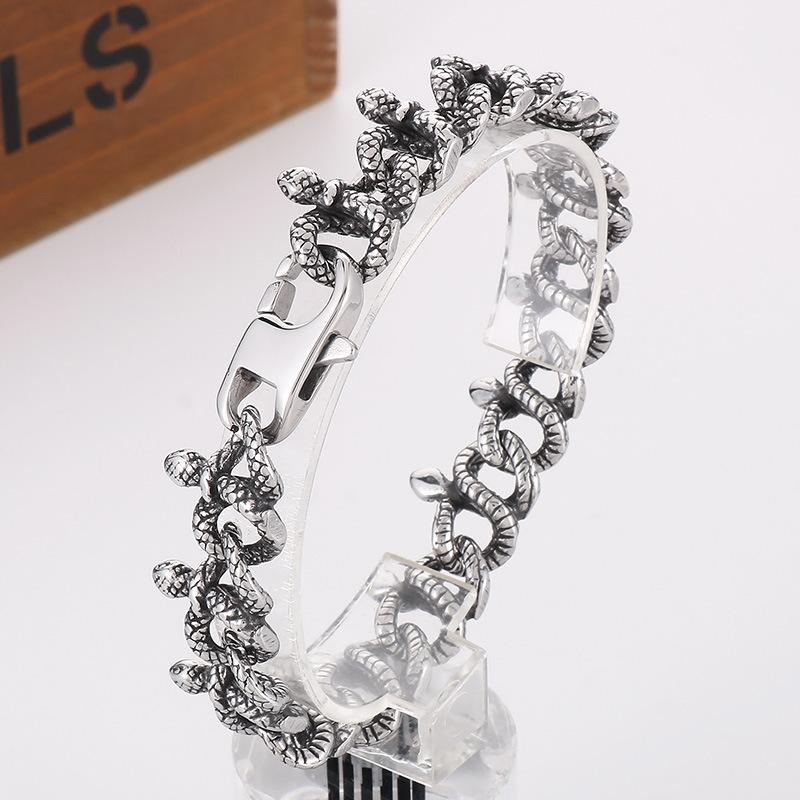Kemstone Titanium Steel Serpent Chain Bracelet – Dark Vintage Wrap Style for Men KB166081-KJX