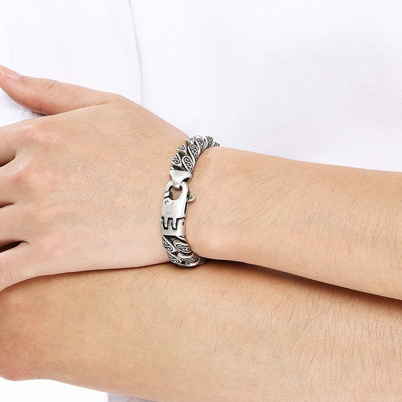 Stainless Steel Cuban Link Bracelet for Men, Vintage Braided Chain Bracelet with Zircon Clasp, Vacuum Plated Hip Hop Punk Biker Bracelet, Durable Mens Jewelry Gift