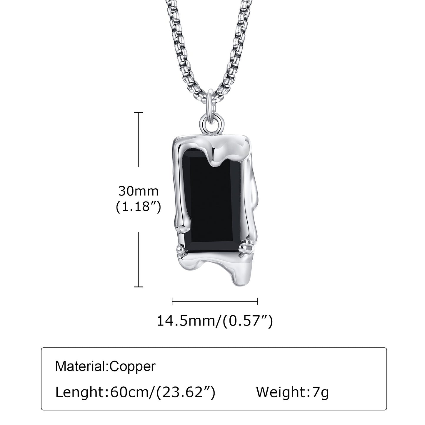 Kemstone Men’s Silver Geometric Pendant Necklace with Black Enamel PNB-192